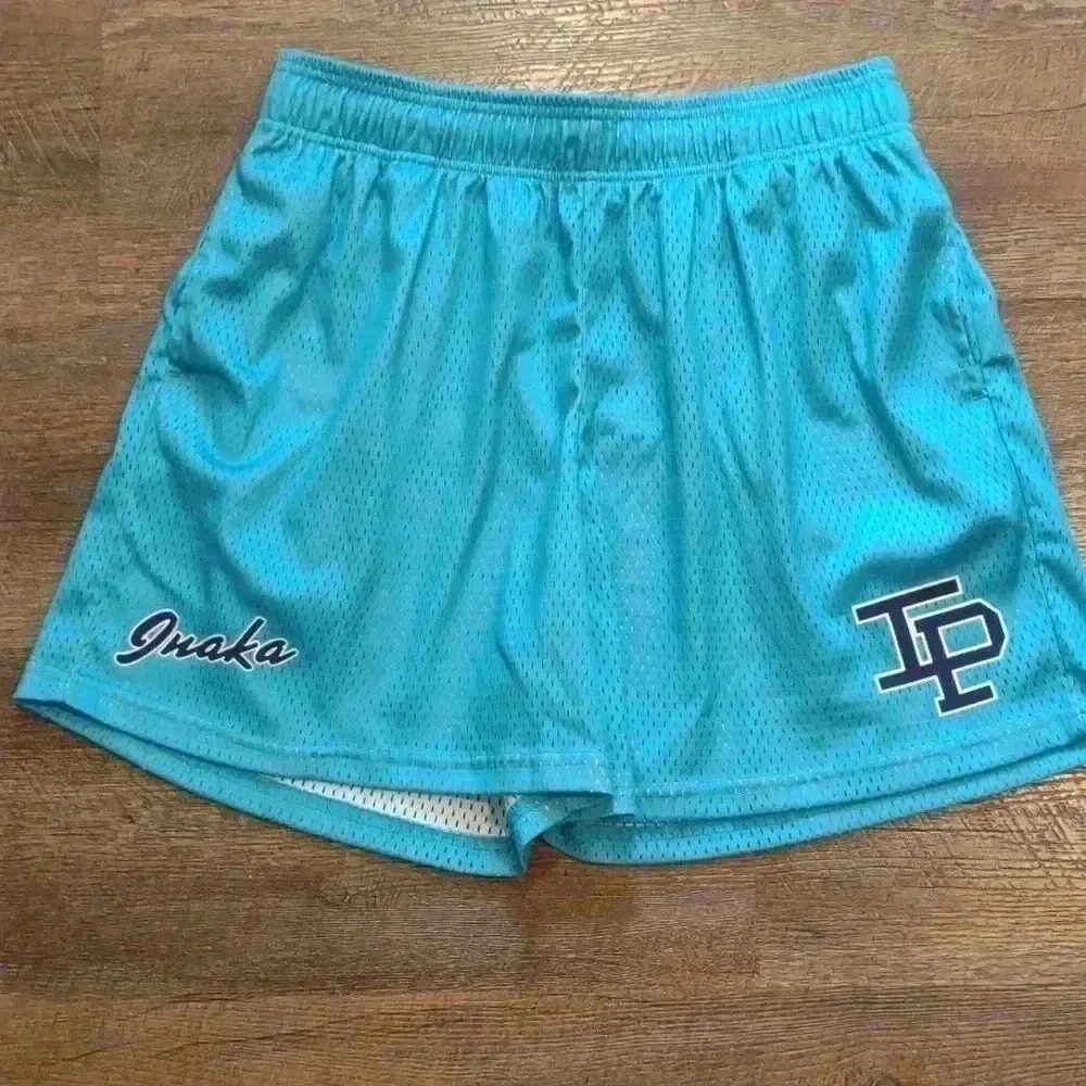 NWOT Inaka Power men's mesh shorts teal blue with navy logo large